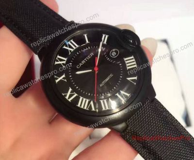 Japan Replica Cartier Ballon Bleu Watch Black Case Black Leather